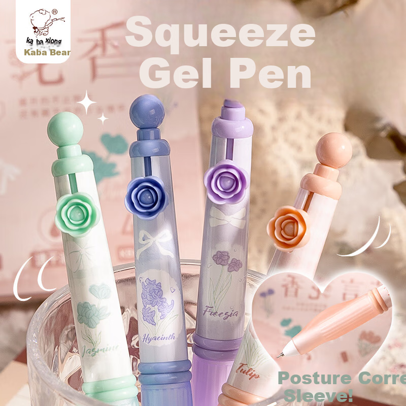Kaba Bear Posture Correction Soft Grip Click Gel Pen High-Value Student Exam Practice Pen CS Tip Smooth Quick-Dry Tea Scent