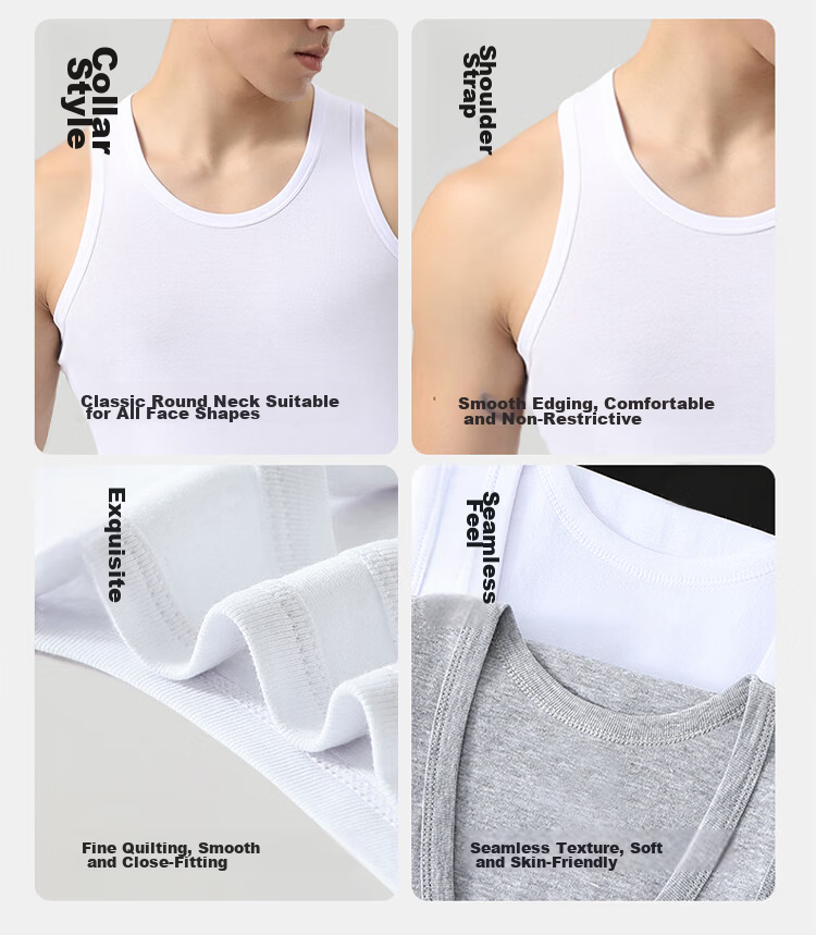 Langsha 100% Cotton Men's Vest 3-Pack Sweat-Absorbing Breathable Loose Fit Sports Tank Top for All Seasons Large Size 19