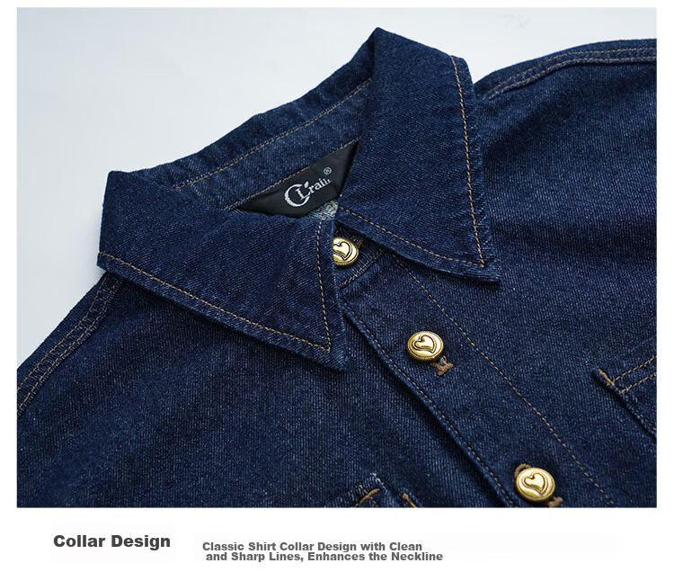 Olrain Eurielle Lapel Denim Dress Women's Autumn Waist-Slim Vintage Petite Dress Prussian Blue L 24