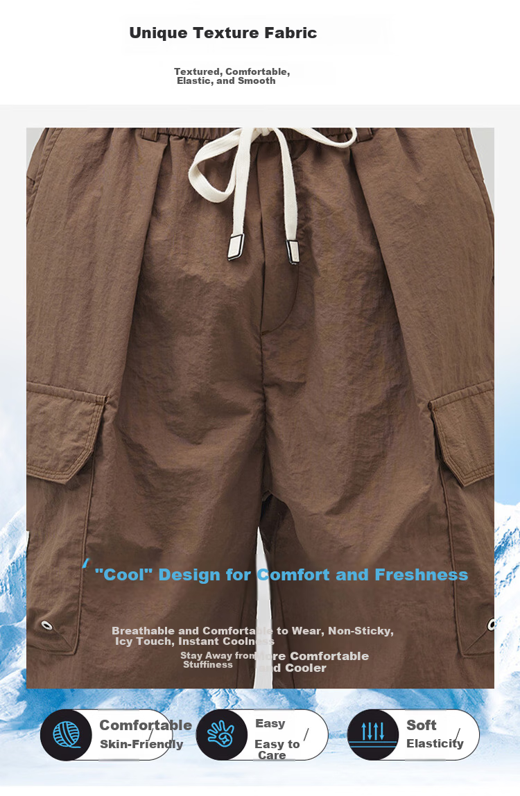 PLAYBOY Men's Summer Ice Silk Thin Cargo Shorts Loose Casual Knee-Length Pants 1