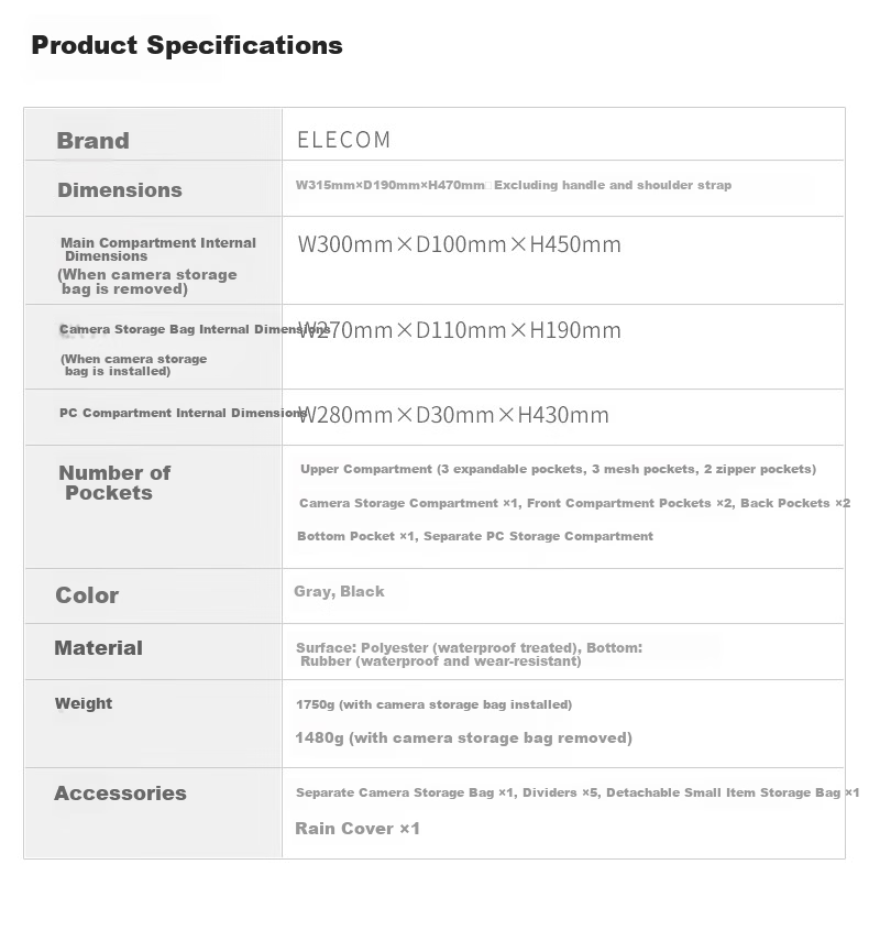 ELECOM High-End Structured Professional DSLR Camera Backpack for Nikon Canon Outdoor Photography 20