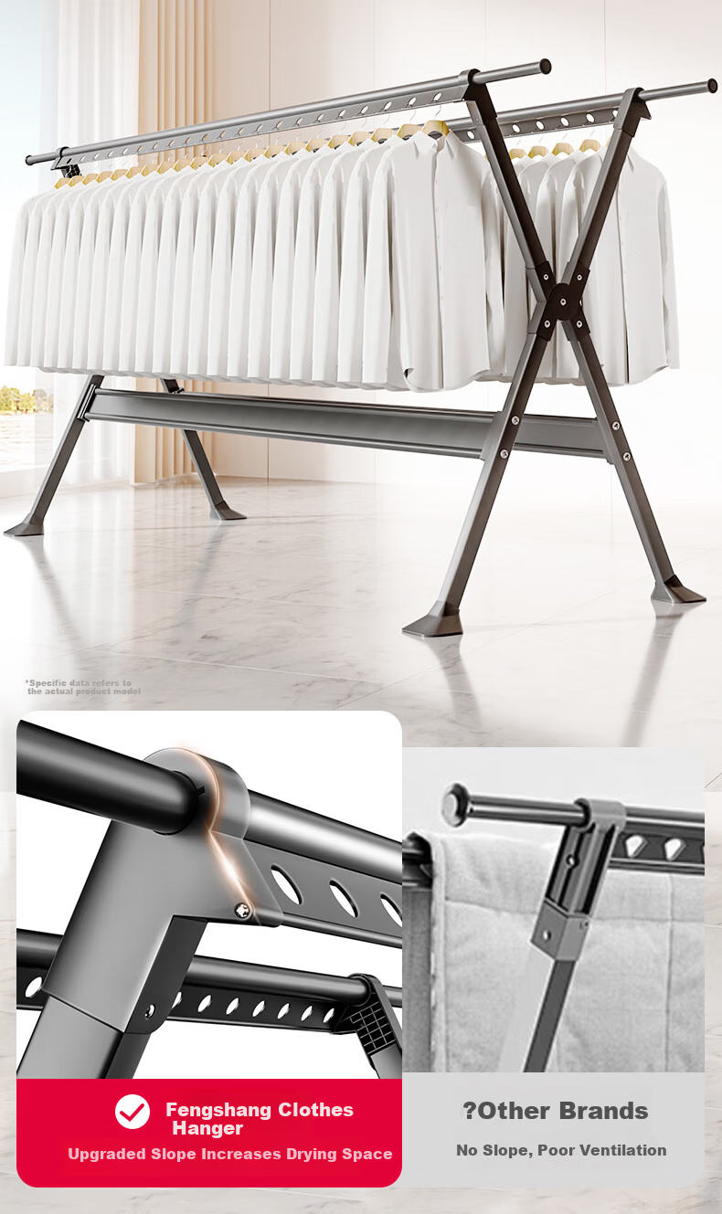 Fengshang Floor-Standing Foldable Clothes Drying Rack for Home Balcony and Bedroom 2