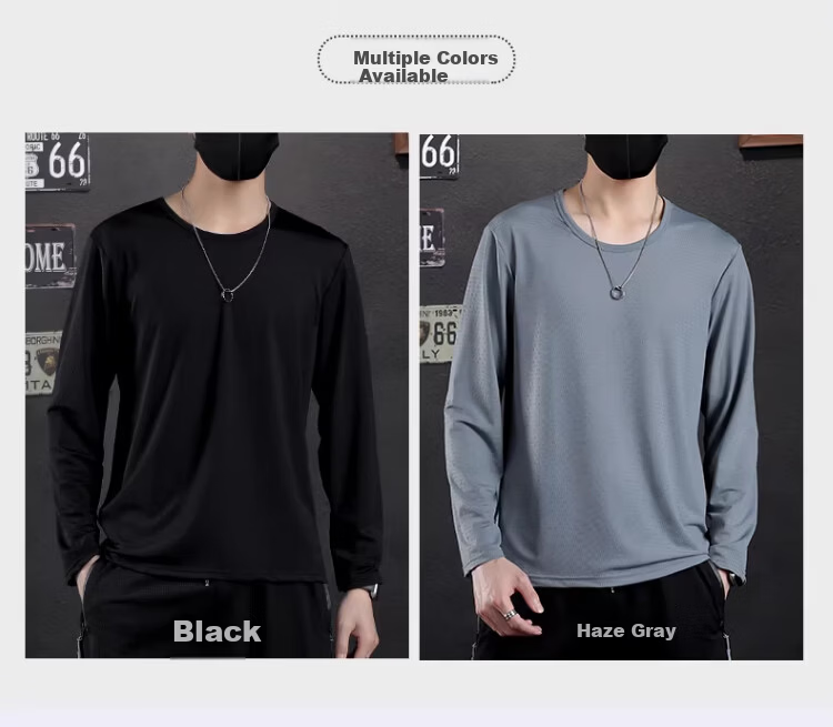 Langsha Ice Silk Long Sleeve T-Shirt Men Summer Thin Mesh Breathable Air Conditioning Shirt Plus Size Base Shirt Sun Protection Quick-Dry Tee 7