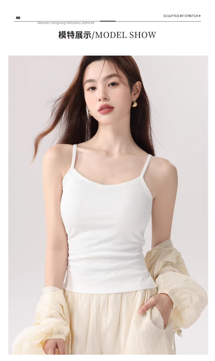 Langsha Pure Cotton Women's Summer Camisole Thin Strap Vest Slim Fit Sleeveless Top with Side Coverage and Beautiful Back Design 14