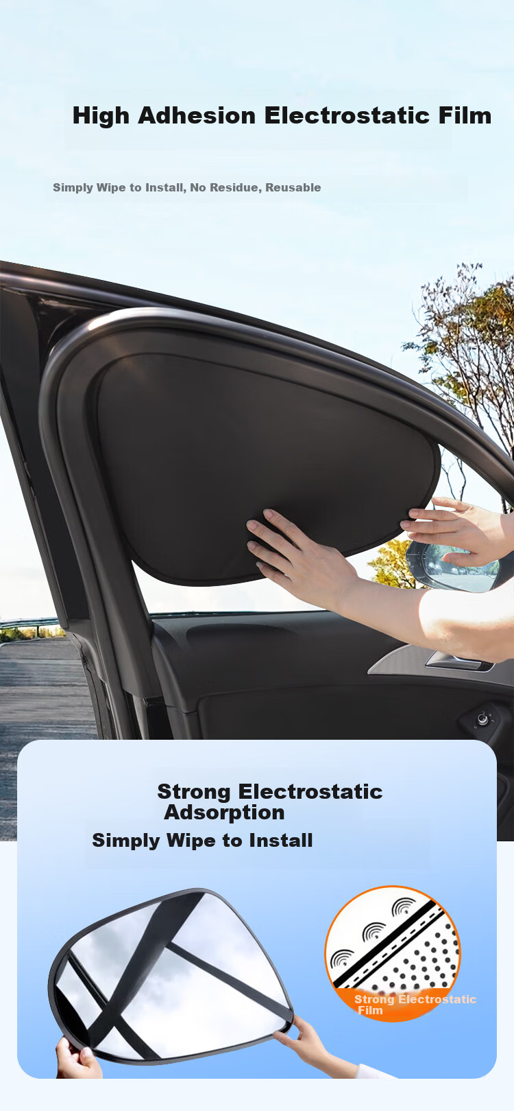 KOOLIFE Car Rear Window Sunshade Curtain Sun Protection Heat Insulation Side Window Sunshade Black Glue Static Adsorption 4