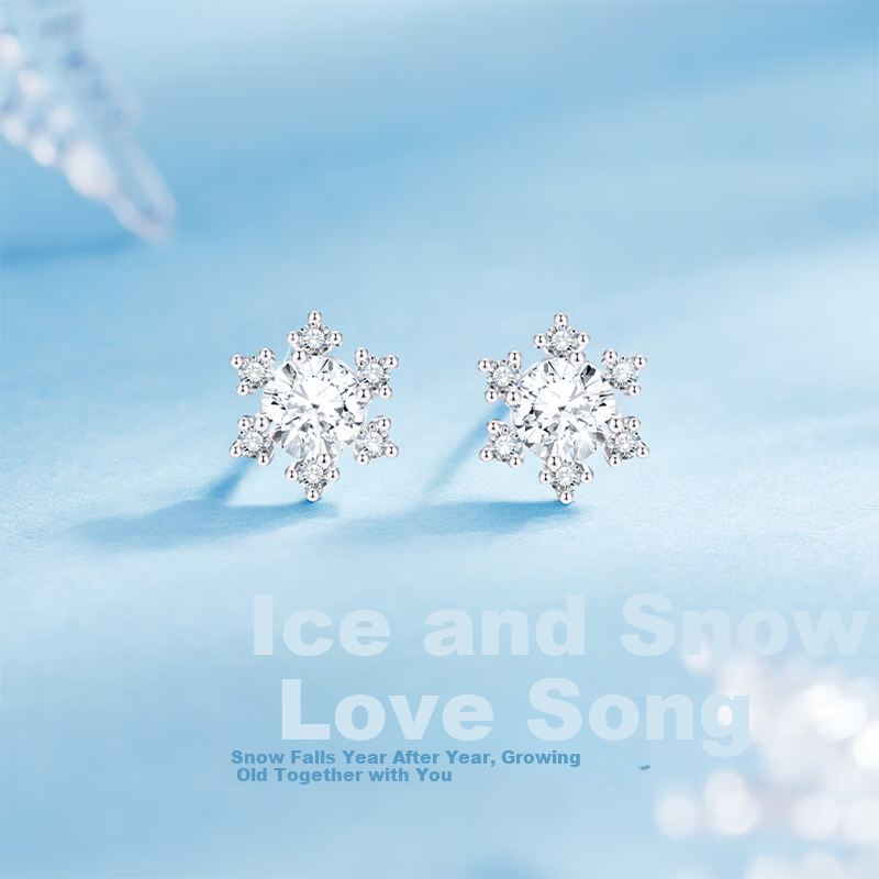 GLTEN Snowflake 999 Pure Silver Earrings Women's Studs Hoops Luxury 2026 New Birthday Gift for Girlfriend Wife