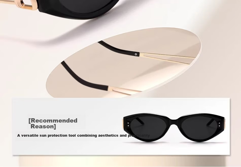 Boshide Polarized Vintage Cat Eye Sunglasses High-End Slimming Square Round Face Black Frame Gold Temples 4