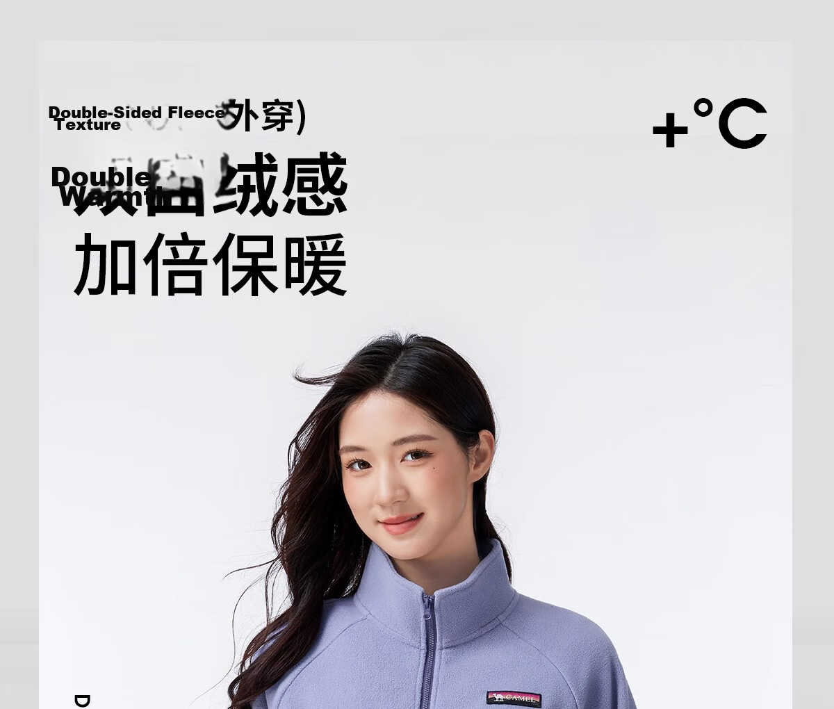 CAMEL Women's Stand Collar Fleece Jacket Double-Sided Plush Warm Anti-Static Hiking Windproof Polar Fleece Coat Men's 1