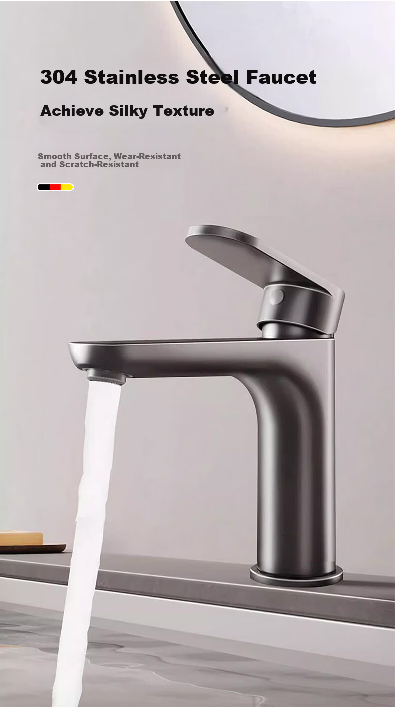 HOMK 【Germany】304 Stainless Steel Faucet Universal Bathroom Sink Basin Hot and Cold Splash-Proof Faucet 2