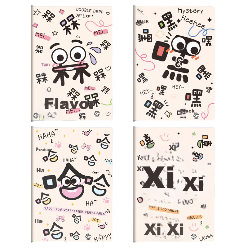 DiLe A5 Cartoon Hardcover Thickened Notebook Student Classroom Notebook Exam Preparation Lined Notebook 56 Sheets/Book 4-Pack MJ-JTA5 5