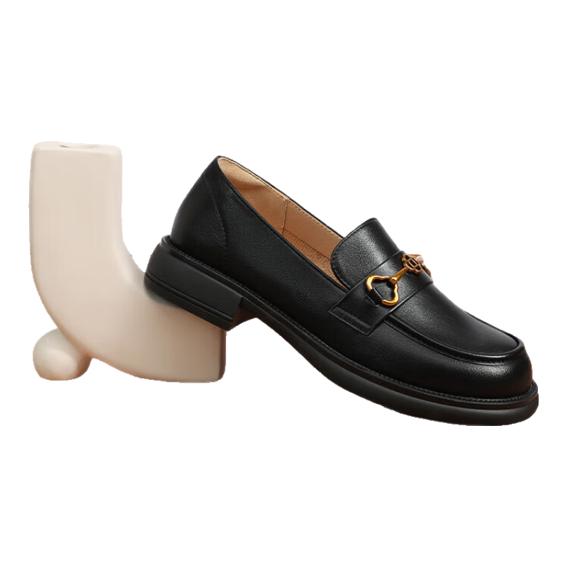 SENDA Women's Loafers, Flat British Style Slip-On Shoes for Commuting, Ladies Leather Shoes SXG01AA4 Black Size 34