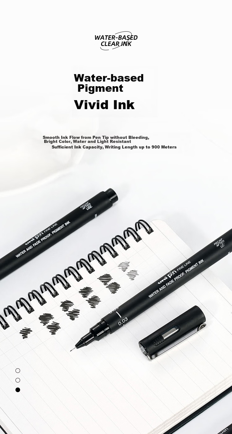 Uni Mitsubishi 0.8mm Water-Based Drawing Needle Pen PIN-200 Art Design Outlining Pen Black Barrel Black Ink 3-Pack 4