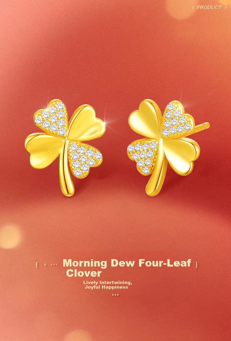 Jinliufu Auspicious Earrings Pure Silver Gold S925 Silver Morning Clover Lucky Birthday Gift 1