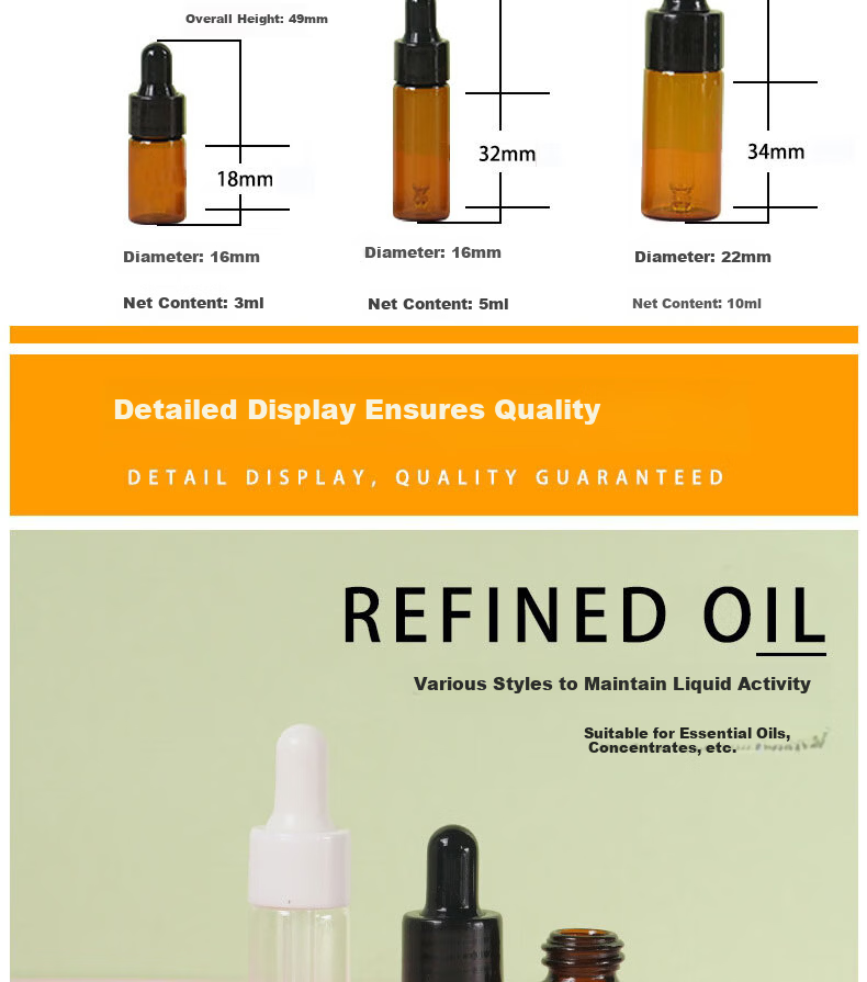 Jianyingshu 10ML Amber Essence Serum Refill Bottles Set of 3 Essential Oil Glass Dropper Bottles with Graduated Small Serum Bottles 2