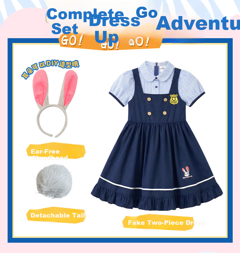 Disney Zootopia 2026 Summer Sam Style Girls' Bunny Cosplay Short Sleeve Dress 140 CM 2