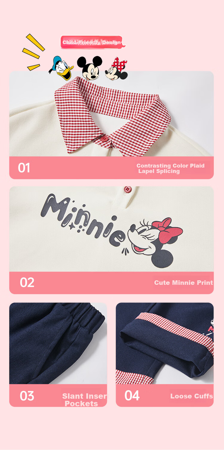Disney Girls' Kids' Spring Autumn 2026 New Stylish Children's Baby Polo Collar Sweatshirt and Casual Pants Two-Piece Set 3