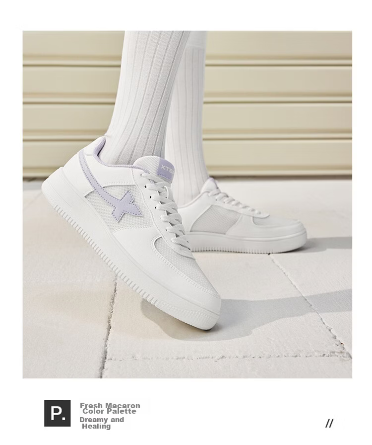 Xtep Couple Men's and Women's Sports Sneakers White Air Force One Spring Summer Mesh Breathable Lightweight Casual Shoes 44