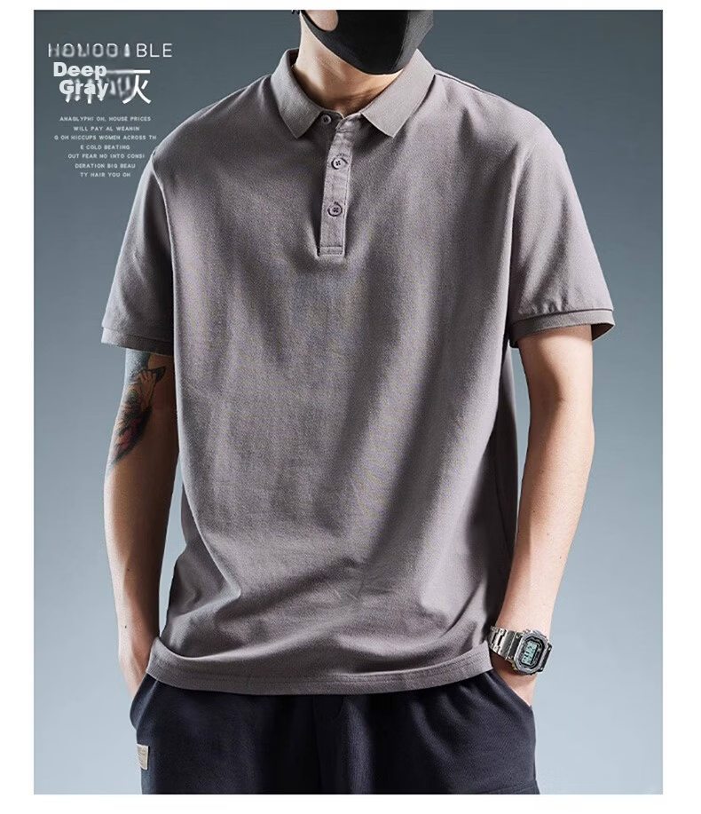 Jeanswest Men's Short Sleeve Polo Shirt 2026 Summer New Pure Cotton Loose Casual T-Shirt Base Shirt Black 4XL 15