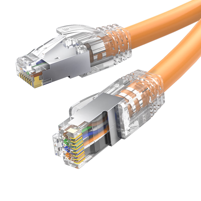CHOOSEAL Cat6A Ethernet Cable, Single-Strand Pure Copper, Double-Shielded High-Speed Network Patch Cord, 10 Gigabit Network Connection for Broadband Gaming, Finished Cable, Orange, 3 Meters, QS2669C