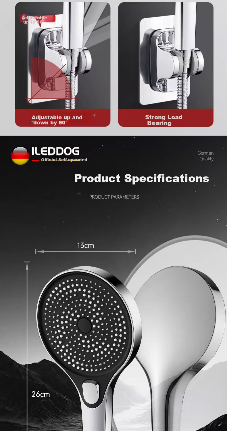 ILeddog [Germany] High-Pressure Shower Head Powerful Water Flow Home Bathroom Handheld Shower Set S0303 14