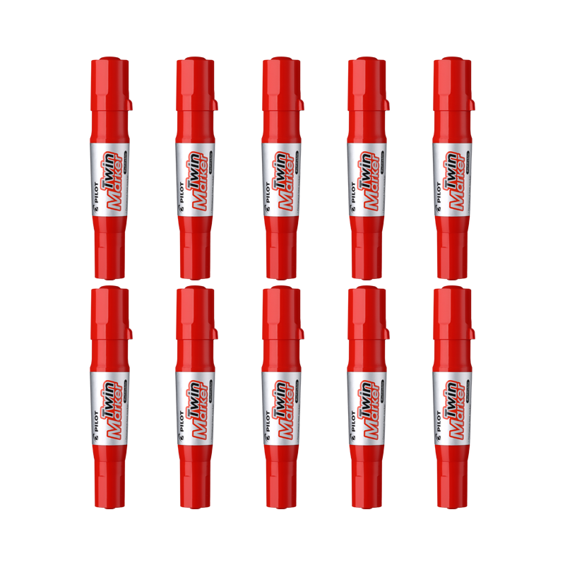 PILOT Dual-Tip Marker Pen, Boxed Tip Pen, Oil-Based Marker, Logistics Pen Large Font MFN-15FB Red 10-Pack