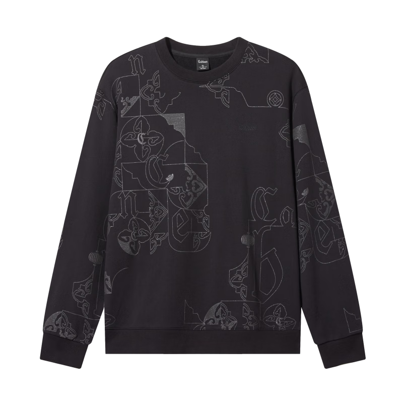 Cabbeen Vintage Window Pattern Element Sweatshirt 25 Spring Sequin Print Comfortable Cotton Feel Bright Red Size 44