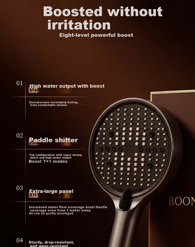 BOONEN High-Pressure Shower Head Large Panel Handheld Shower Faucet Water Heater Booster Showerhead 5