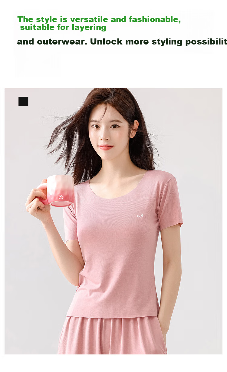 Miiow [Cool Modal] Women's Solid Color Slim Fit Soft Short Sleeve T-Shirt 7