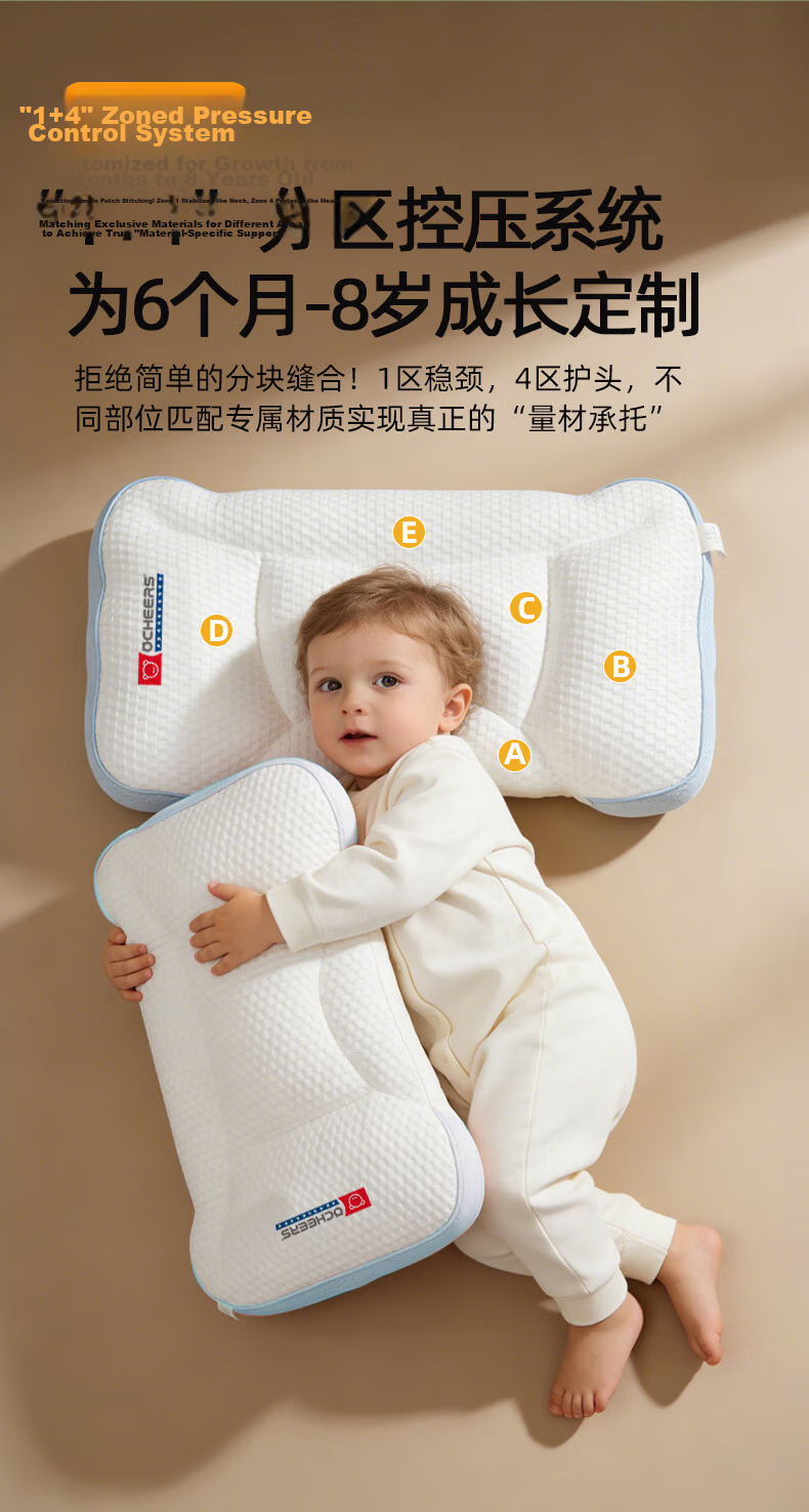 Ocheers Baby Zoned Pillow Neck Protection Pillow for 6+ Months, 0-3 Years, Class A Spine Support Pillow for Toddlers and Kindergarten Children 3