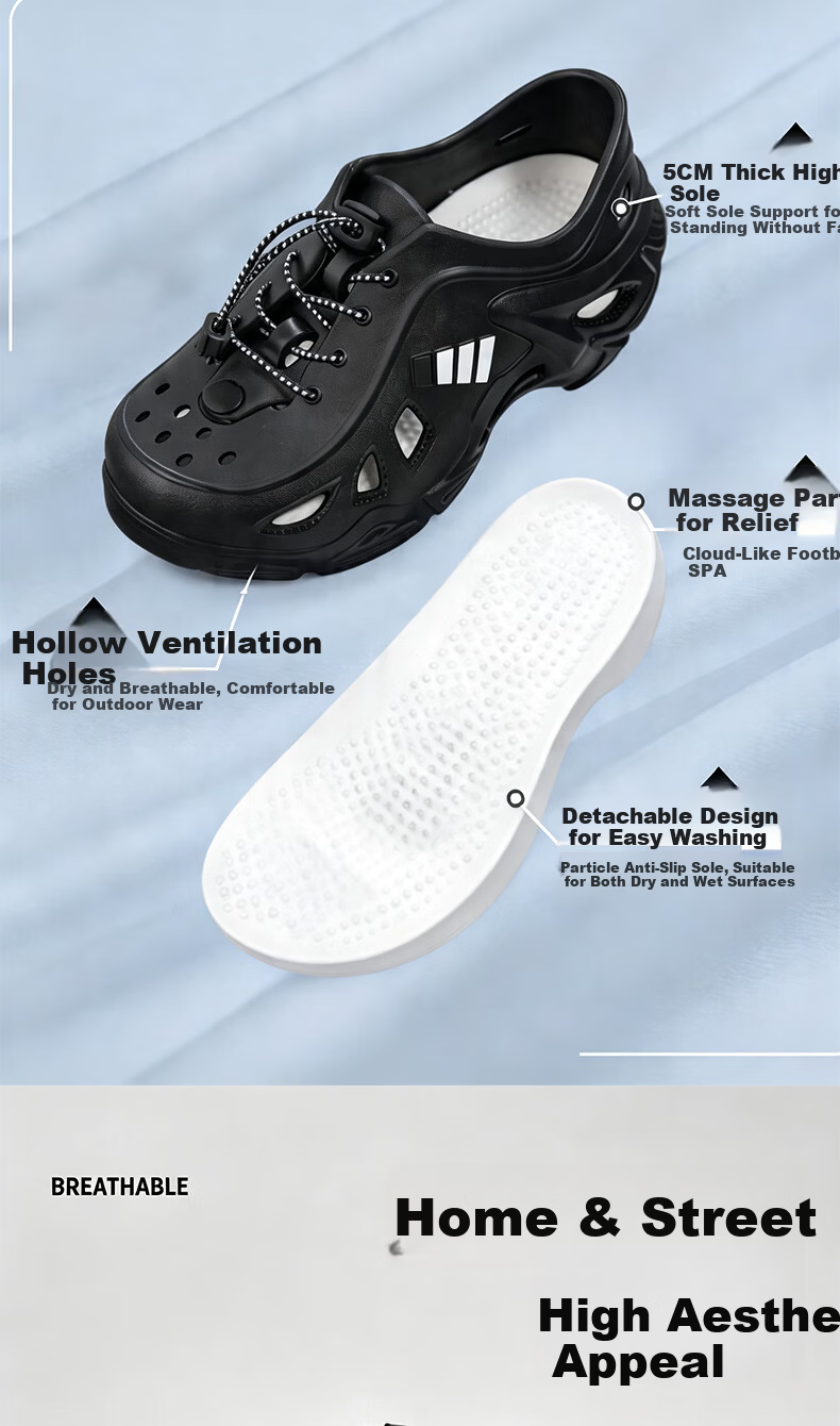 HIPANDA Non-Slip Creek Hiking Hole Shoes Men's EVA Thick Sole Soft Driving Sports Breathable Beach Toe-Covered Slippers 3