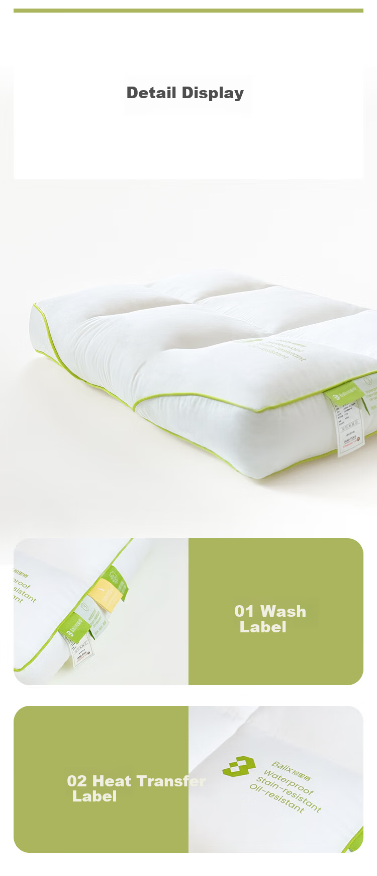 BALIX 【99.9% Antibacterial】Balixi Triple Protection Neck Pillow 60-Count Pure Cotton Anti-Mite Waterproof Oil-Resistant Wash-Free Class A 16