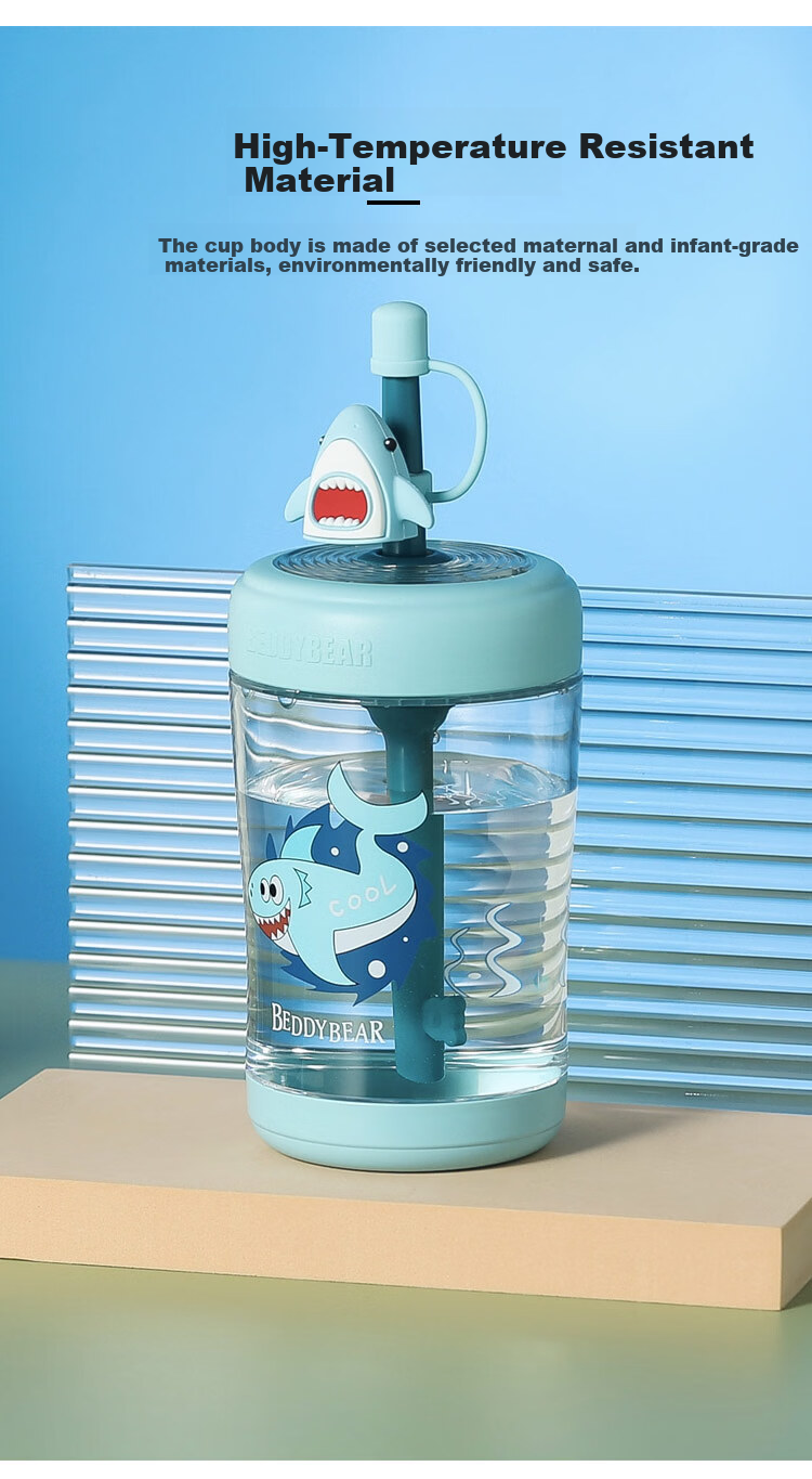 BEDDYBEAR Kids Water Bottle Summer Plastic Cup High Temperature Resistant Kindergarten Straw Cup Cold Brew Straw Cup 550ML Cow Pattern 2