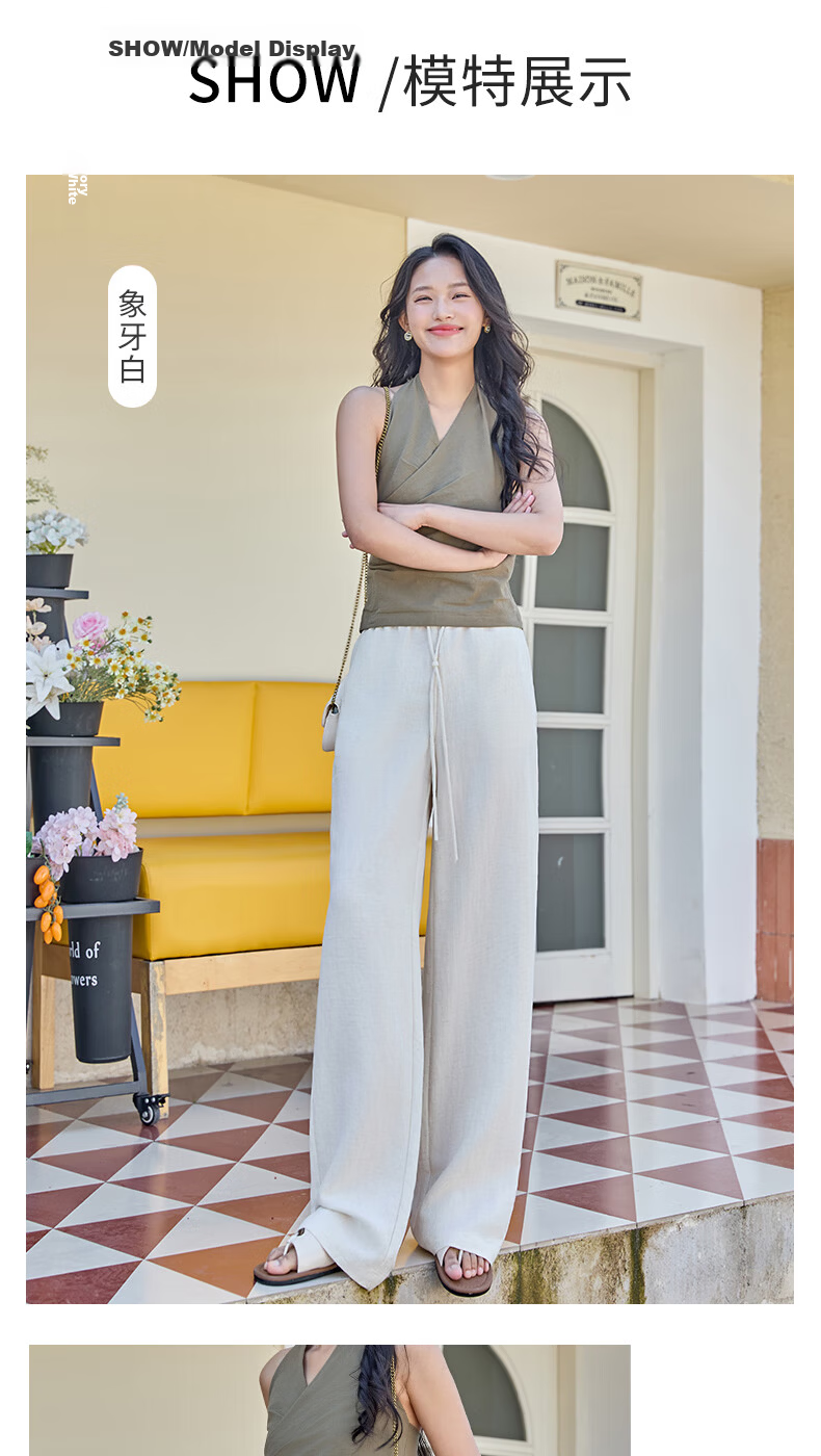 Borui Linen Tencel Wide-Leg Pants for Women Summer Thin Breathable High-Waist Draped Loose Casual Slim Straight Pants Female 15