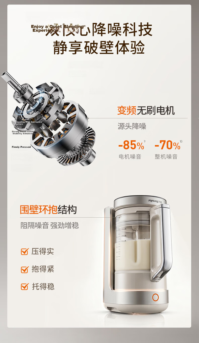 Joyoung Heavy-Duty New Small-Sized Blender with Titanium 0 Coating, Fully Automatic Multifunctional Food Processor, 1.65L Compact Variable Frequency Quiet Juicer and Soy Milk Maker B50 14