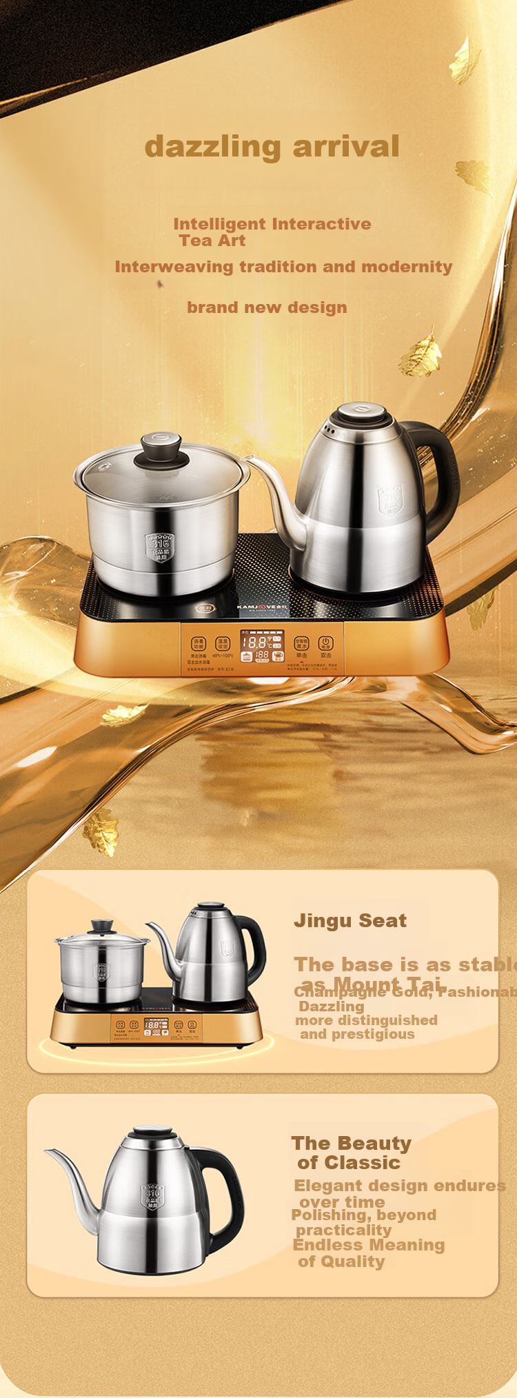 KAMJOVE EC8 Fully Automatic Water Filling Electric Kettle 1.2L 316 Stainless Steel Smart Remote Control Electric Tea Stove with Temperature Preservation and Tea Brewing Set 2