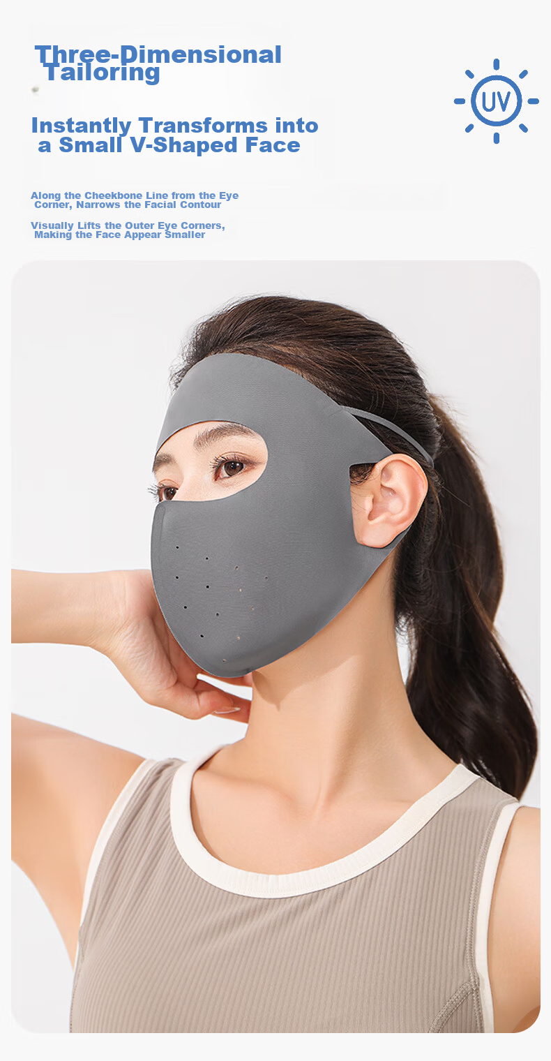 Romon Ice Silk Sun Protection Face Mask Women's Full Face UV Protection Breathable Ear-Hook Cycling Mask Men's Sun Protection Veil 5