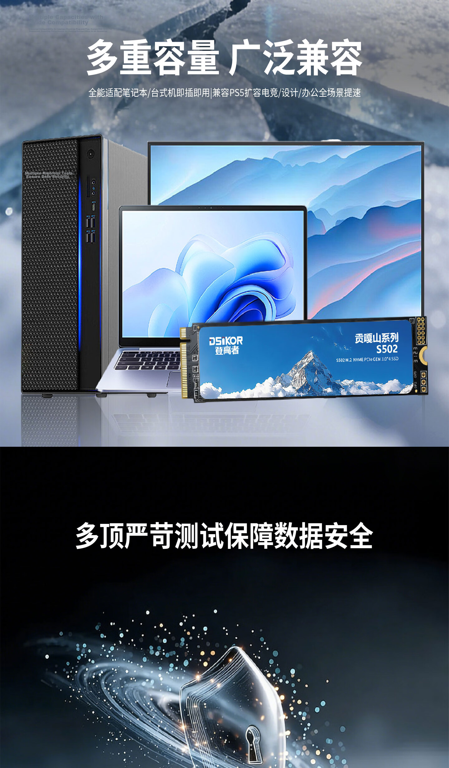 DengGaoZhe 256GB SSD Solid State Drive M.2 NVMe PCIe 3.0 Desktop All-in-One Laptop Storage Accessory Gongga Mountain S502 9