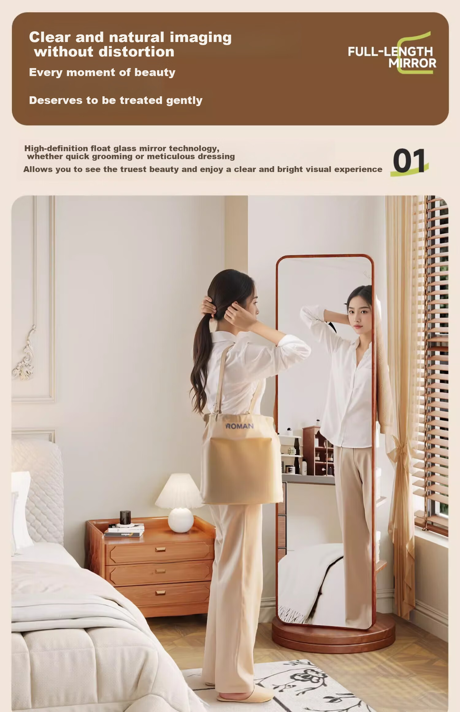 Xiaojiangcai Full-Length Rotating Floor Mirror with Clothes Rack White 170cm 2