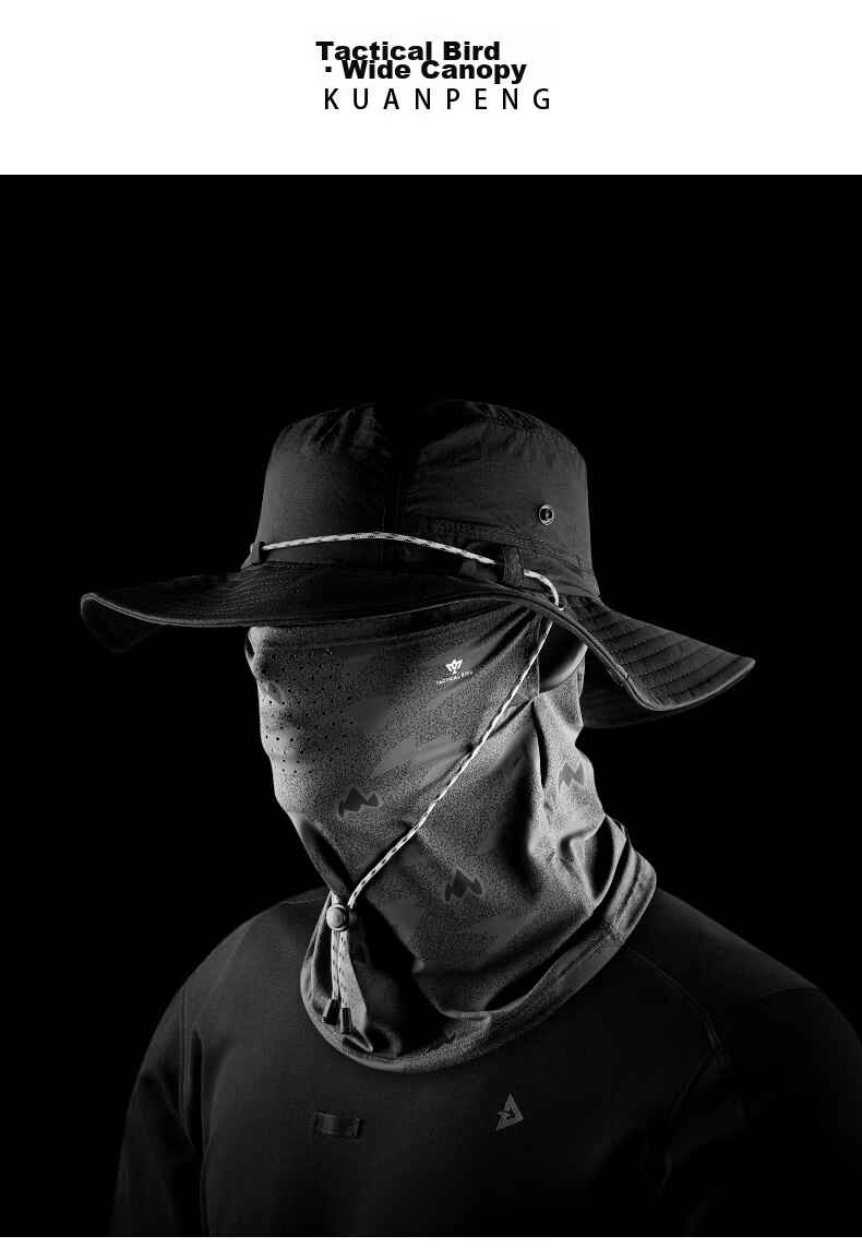 Tactical Bird Wide Brim | Loose Summer Ice Silk Sun Protection Face Mask Scarf Men's Large Size Fishing Face Cover Sunshade Neck Gaiter 22