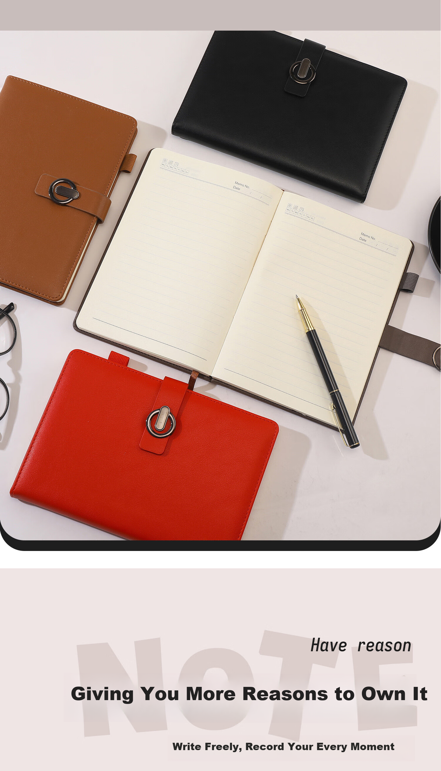 Aohuan Vintage Luxury Buckle Leather A5 Business Office Notebook 200 Pages Thickened Customizable Meeting Notes Copper Brown 8