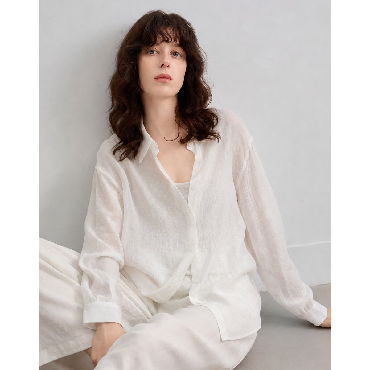 Demana Summer Simple Lightweight Wrinkled Linen Blend Long Sleeve Comfortable Fashionable Casual Women's Shirt with Turn-Down Collar