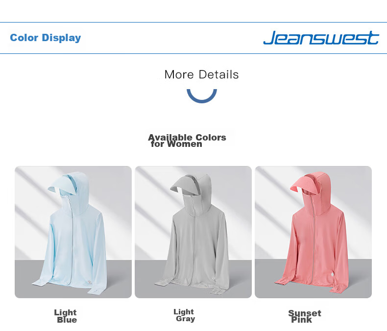 JEANSWEST Women's Summer Sun Protection Shirt UPF50+ Lightweight Breathable Hooded Outdoor Jacket Light Gray L 11