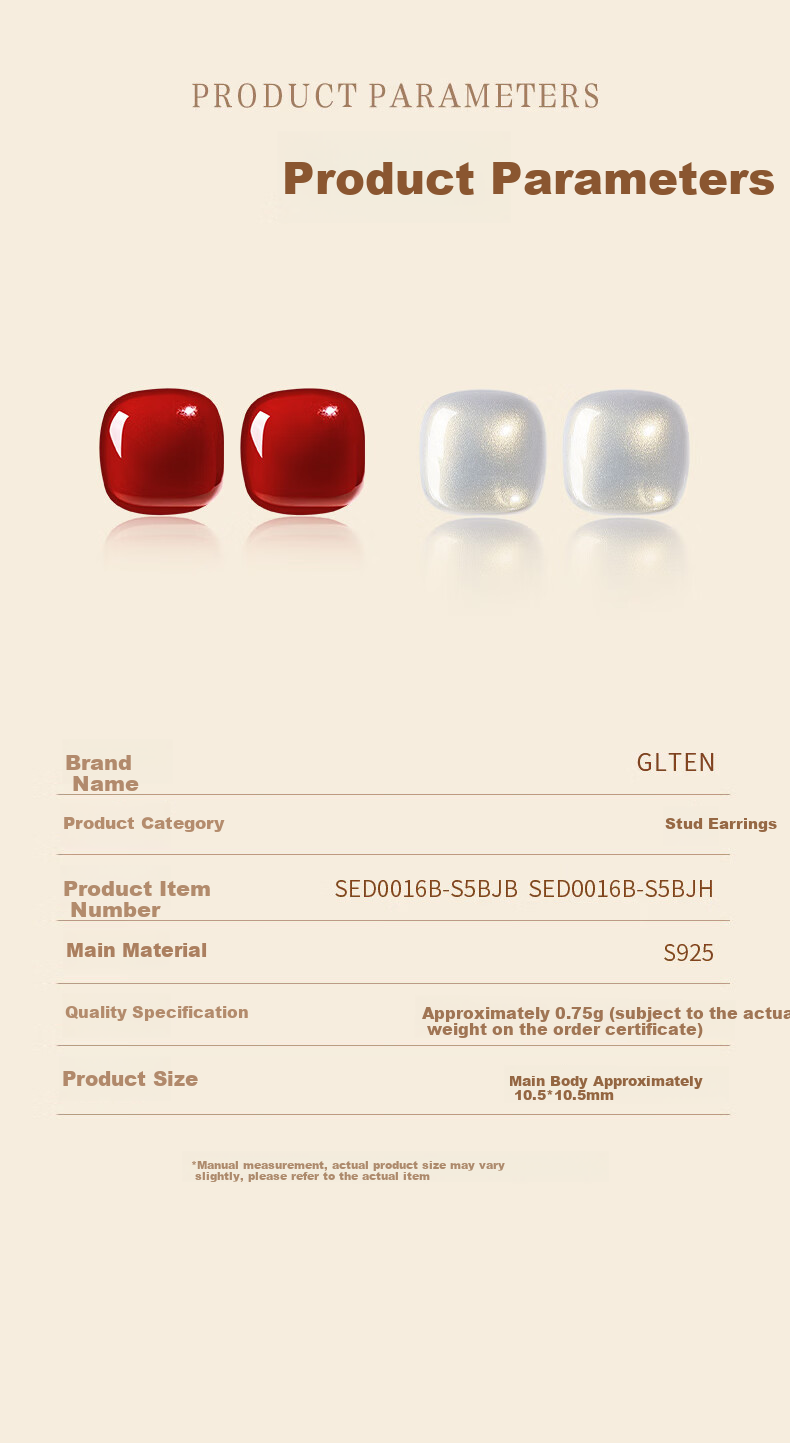 GLTEN Small Sugar Cube Silver Ear Studs Imitation Pearl Women's Earrings 2026 New Birthday Gift for Girlfriend Delicate Wife Ear Care 10