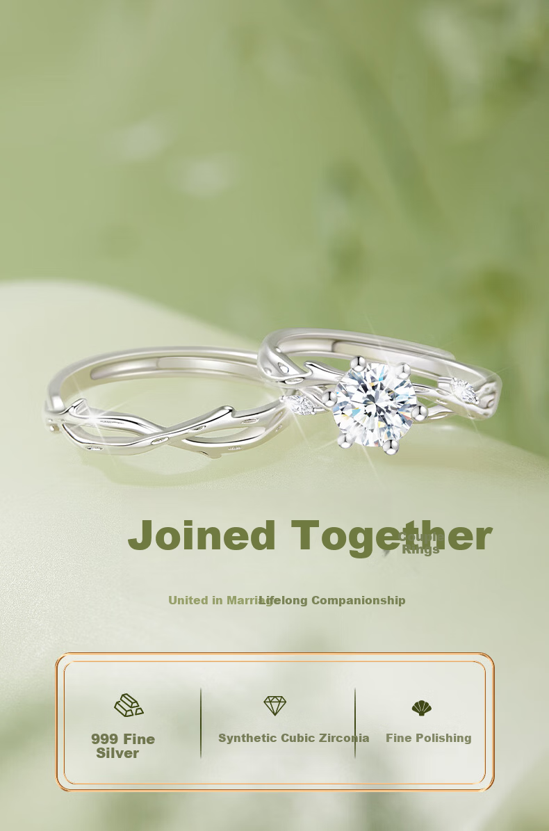 Lao Miao 999 Pure Silver Couple Adjustable Rings for Men and Women Valentine's Day Birthday Gift for Girlfriend and Wife 2