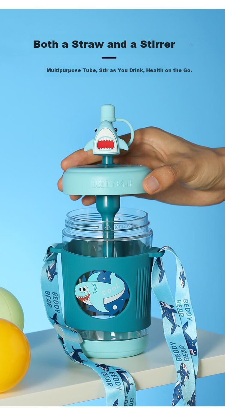 BEDDYBEAR Kids Water Bottle Summer Plastic Cup High Temperature Resistant Kindergarten Straw Cup Cold Brew Straw Cup 550ML Cow Pattern 3