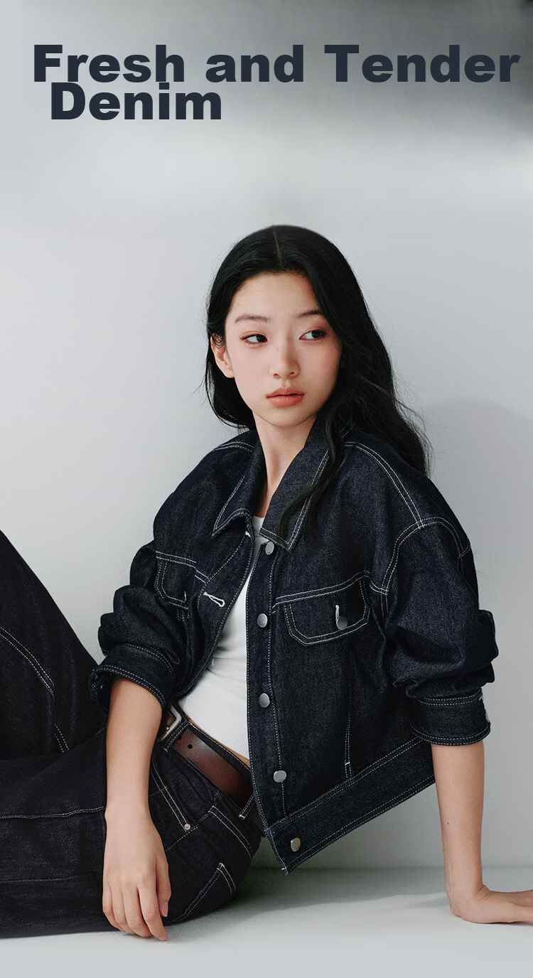 Semir Women's Denim Jacket Spring Short Lapel Drop Shoulder Loose Vintage 2026 Workwear Style Coat 109126108005 2