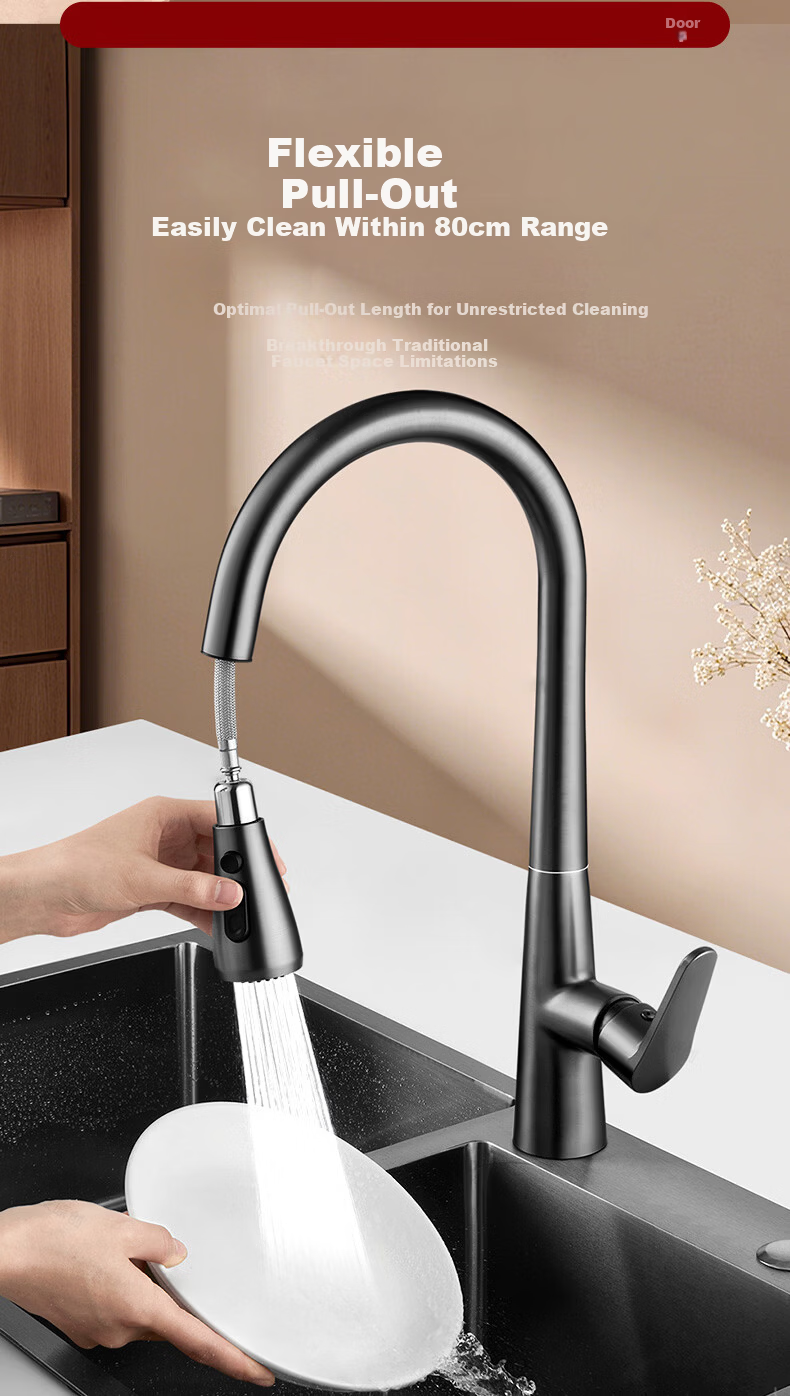IVORPO [Germany] All-Copper Kitchen Pull-Out Faucet Hot and Cold Two-in-One Rotatable Sink Stretchable Swivel Faucet 6