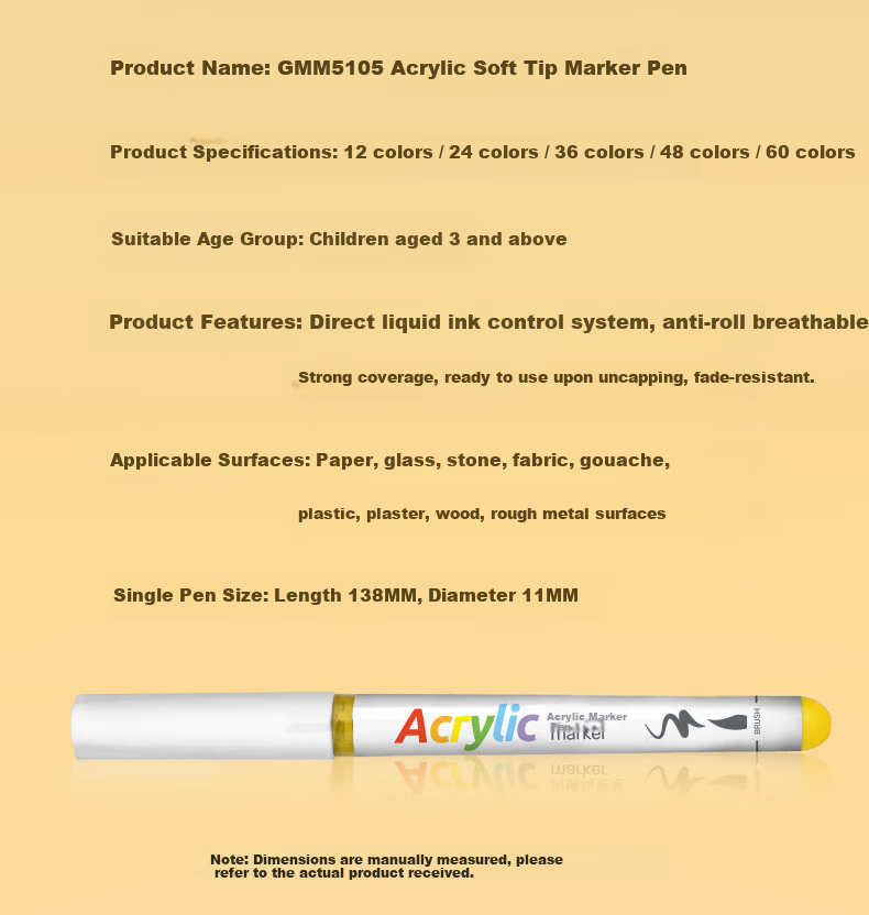 Direct Liquid Soft Tip Acrylic Markers 48 Colors Student Set Non-Transparent Layerable Watercolor Paint Pens Gift Box 23