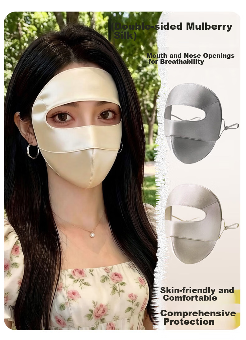 Muchiston Silk Sunscreen Face Mask for Women 2026 Summer New Full Face Protective Mask Double-Layer Mulberry Silk Face Cover 1
