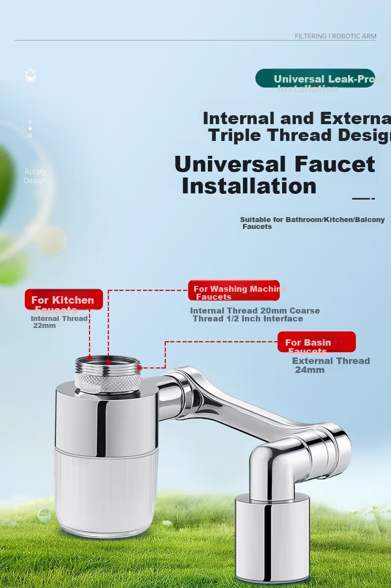 WUZORY [Germany] Faucet Extender Filter Splash-Proof Basin Swivel Connector Dual Outlet 18